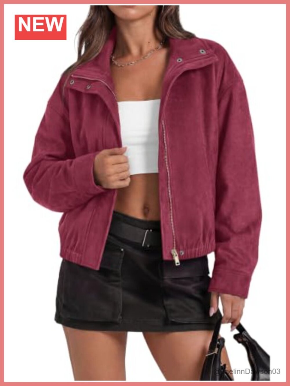 Faux Suede Bomber Jacket Women Loose Zip Up Cropped Coat